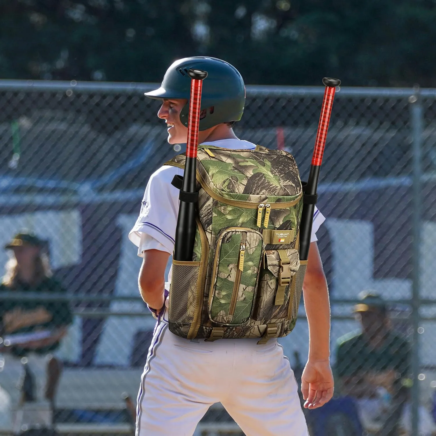 TUGUAN Baseball Backpack Equipment Bag for Adult with 2/4 Bat Holder & Fence Hook Lightweight Mens Softball Bag with Shoes Compartment Coaches Catchers Team Baseball Gear Bags Youth Boys