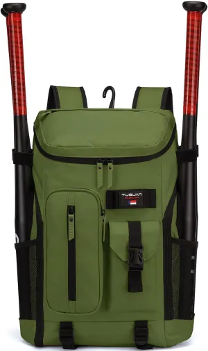 TUGUAN Baseball Backpack Equipment Bag for Adult with 2/4 Bat Holder & Fence Hook Lightweight Mens Softball Bag with Shoes Compartment Coaches Catchers Team Baseball Gear Bags Youth Boys
