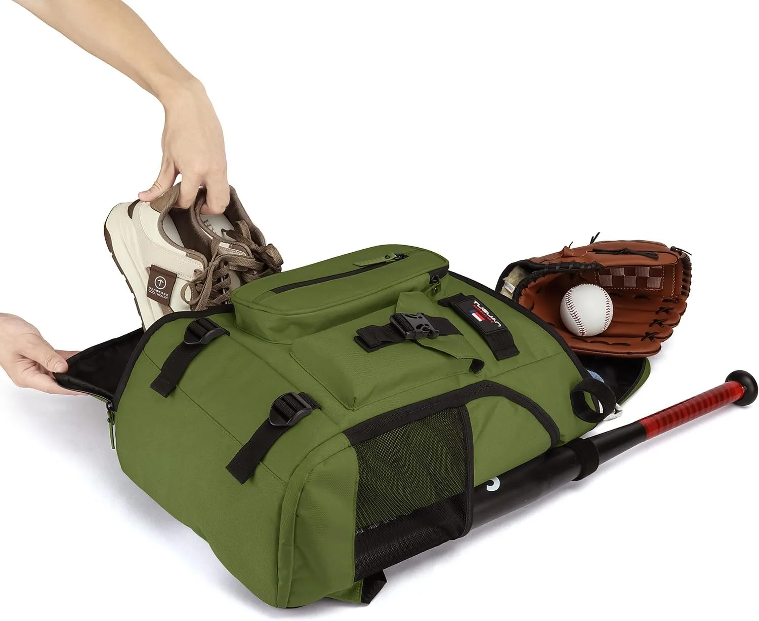 TUGUAN Baseball Backpack Equipment Bag for Adult with 2/4 Bat Holder & Fence Hook Lightweight Mens Softball Bag with Shoes Compartment Coaches Catchers Team Baseball Gear Bags Youth Boys
