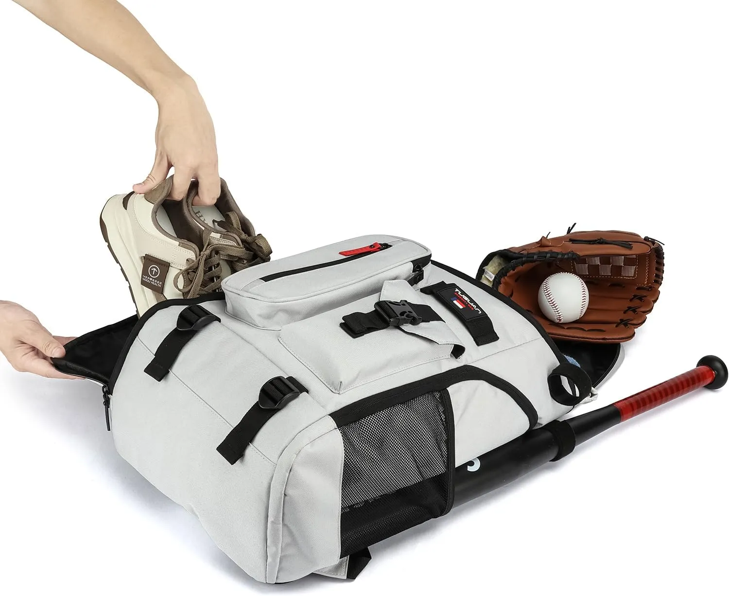 TUGUAN Baseball Backpack Equipment Bag for Adult with 2/4 Bat Holder & Fence Hook Lightweight Mens Softball Bag with Shoes Compartment Coaches Catchers Team Baseball Gear Bags Youth Boys