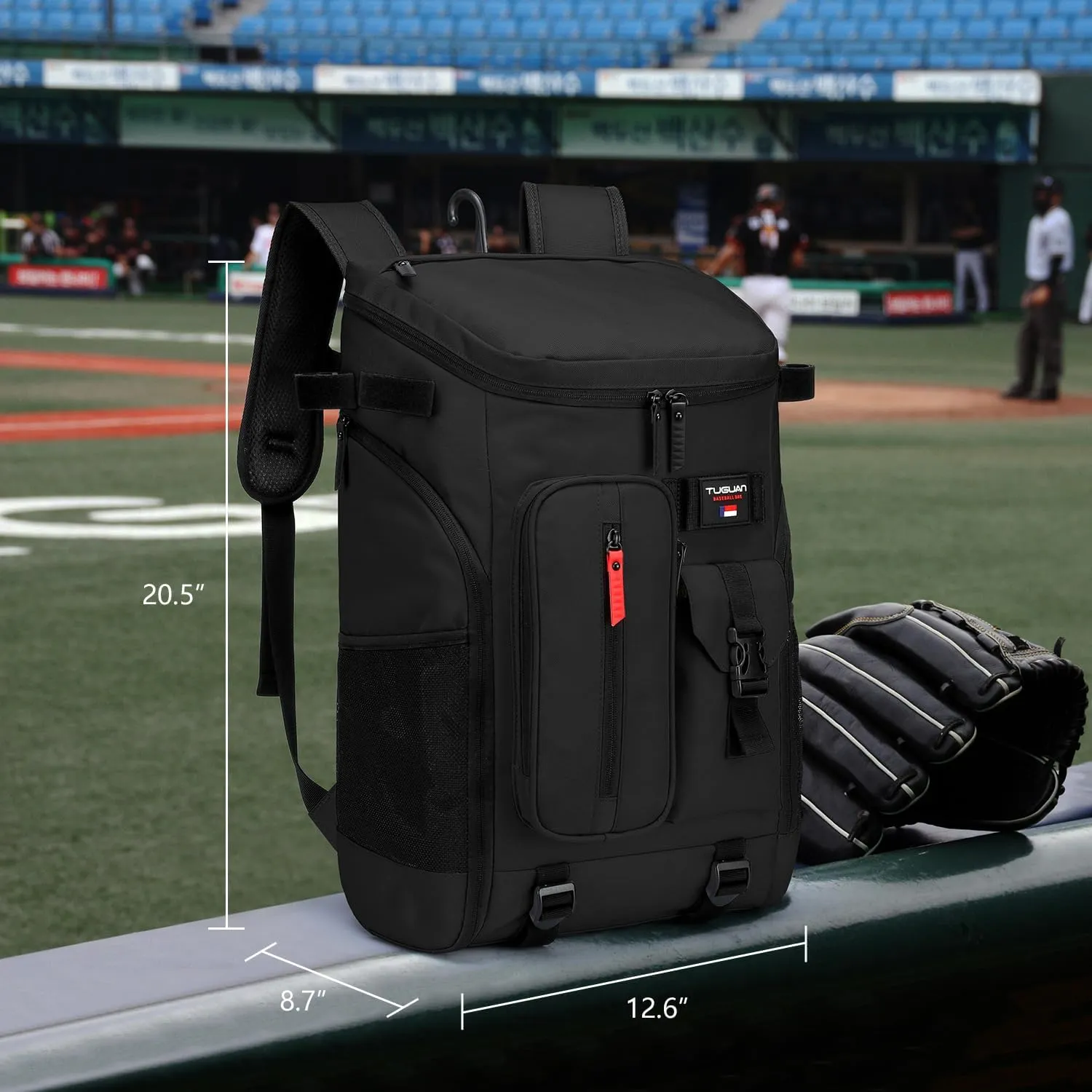 TUGUAN Baseball Backpack Equipment Bag for Adult with 2/4 Bat Holder & Fence Hook Lightweight Mens Softball Bag with Shoes Compartment Coaches Catchers Team Baseball Gear Bags Youth Boys