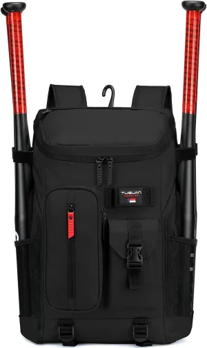 TUGUAN Baseball Backpack Equipment Bag for Adult with 2/4 Bat Holder & Fence Hook Lightweight Mens Softball Bag with Shoes Compartment Coaches Catchers Team Baseball Gear Bags Youth Boys