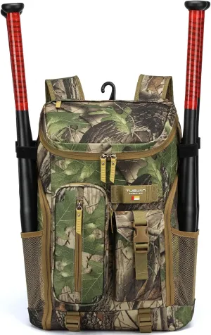 TUGUAN Baseball Backpack Equipment Bag for Adult with 2/4 Bat Holder & Fence Hook Lightweight Mens Softball Bag with Shoes Compartment Coaches Catchers Team Baseball Gear Bags Youth Boys