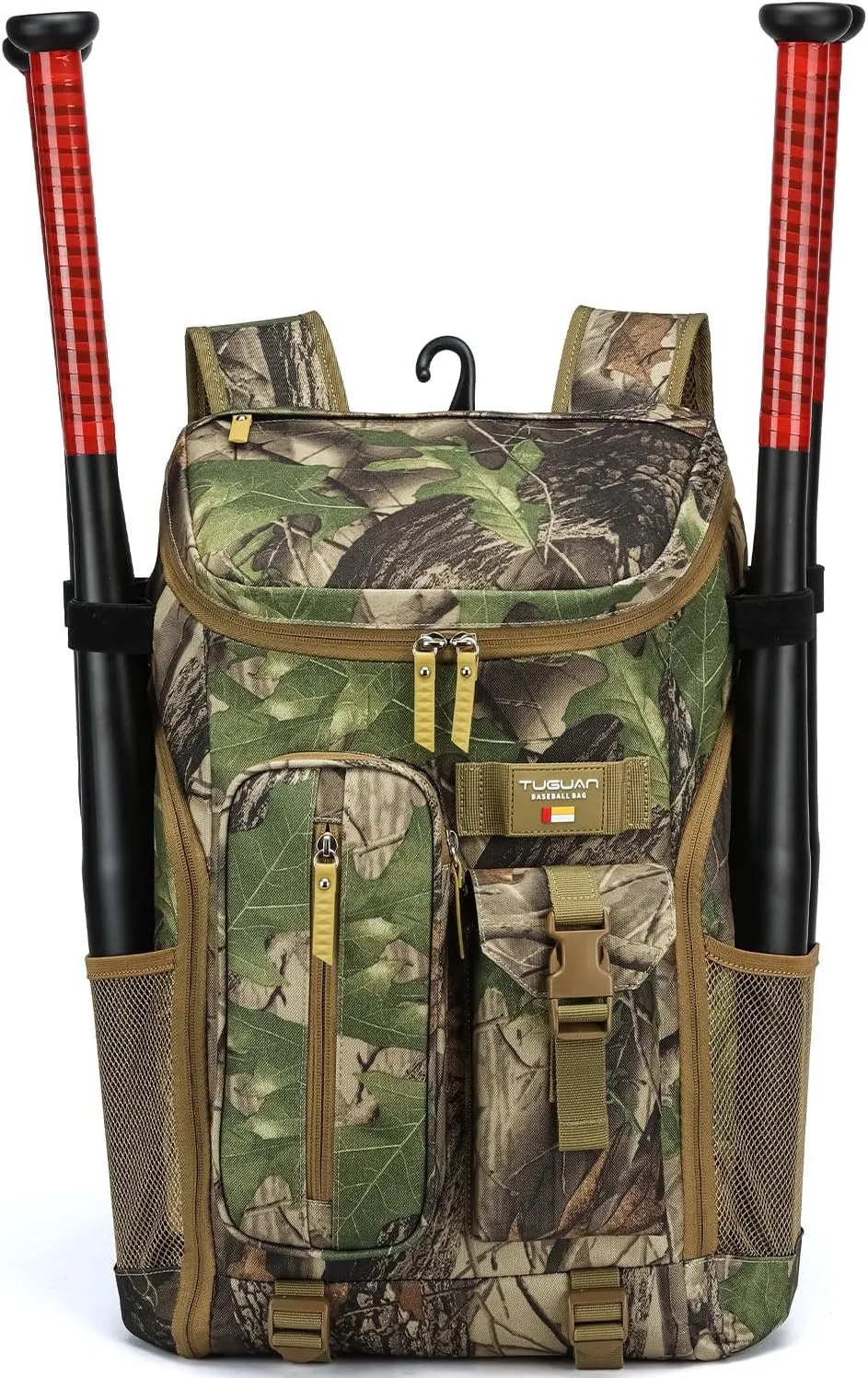TUGUAN Baseball Backpack Equipment Bag for Adult with 2/4 Bat Holder & Fence Hook Lightweight Mens Softball Bag with Shoes Compartment Coaches Catchers Team Baseball Gear Bags Youth Boys