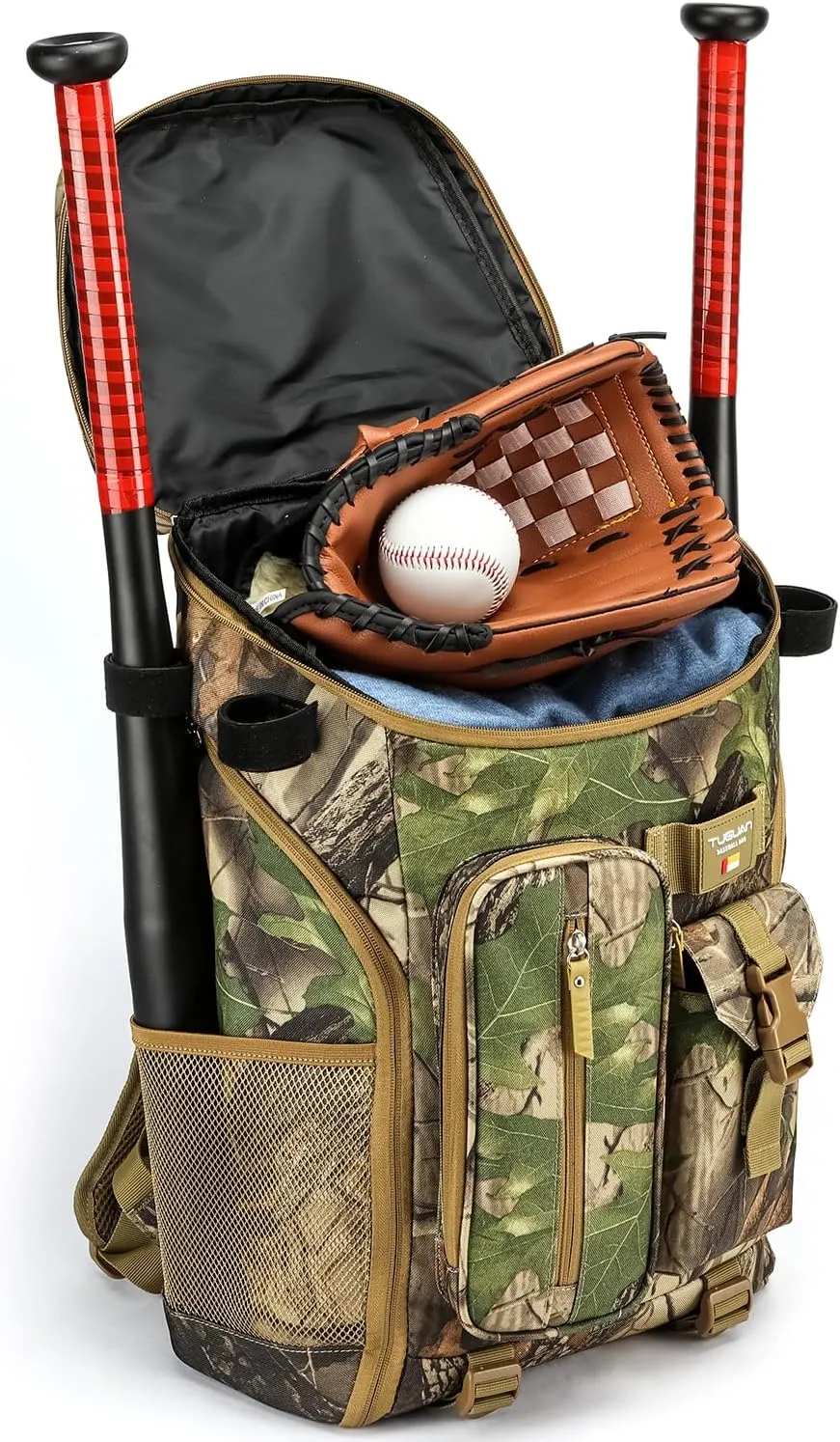 TUGUAN Baseball Backpack Equipment Bag for Adult with 2/4 Bat Holder & Fence Hook Lightweight Mens Softball Bag with Shoes Compartment Coaches Catchers Team Baseball Gear Bags Youth Boys