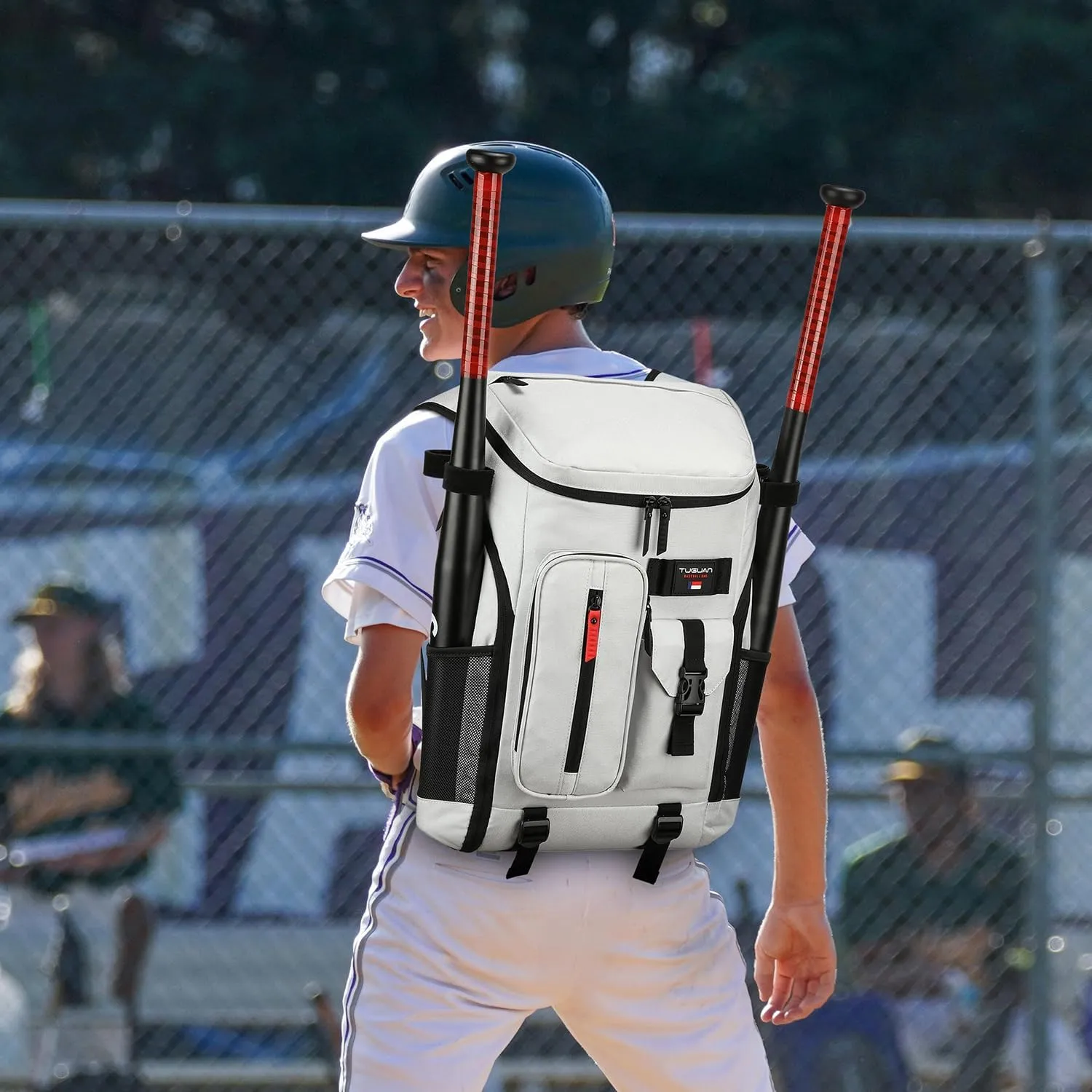 TUGUAN Baseball Backpack Equipment Bag for Adult with 2/4 Bat Holder & Fence Hook Lightweight Mens Softball Bag with Shoes Compartment Coaches Catchers Team Baseball Gear Bags Youth Boys