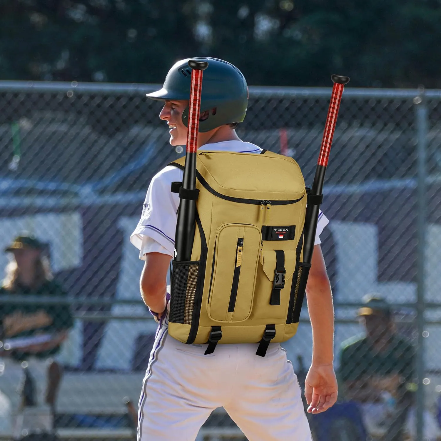 TUGUAN Baseball Backpack Equipment Bag for Adult with 2/4 Bat Holder & Fence Hook Lightweight Mens Softball Bag with Shoes Compartment Coaches Catchers Team Baseball Gear Bags Youth Boys