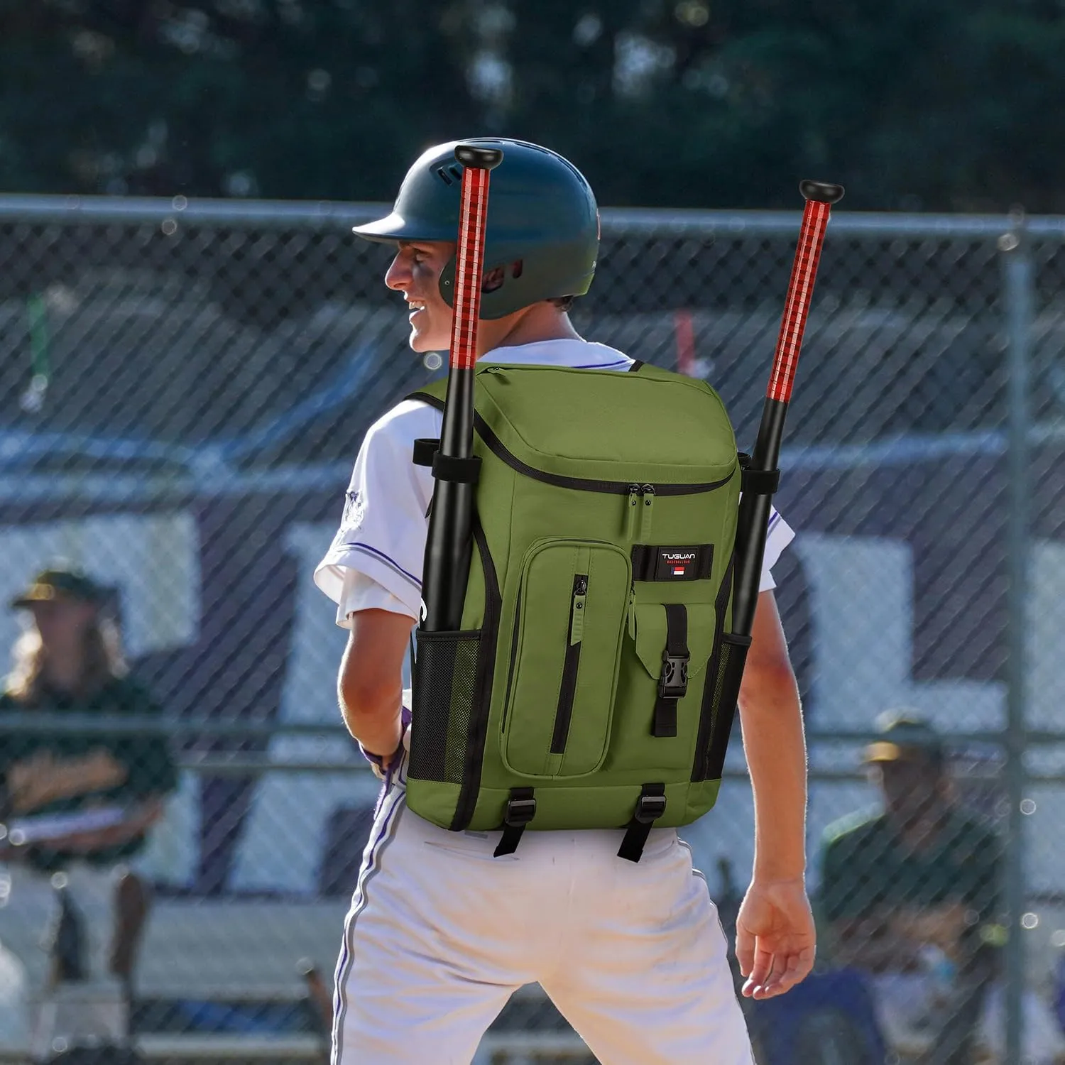 TUGUAN Baseball Backpack Equipment Bag for Adult with 2/4 Bat Holder & Fence Hook Lightweight Mens Softball Bag with Shoes Compartment Coaches Catchers Team Baseball Gear Bags Youth Boys