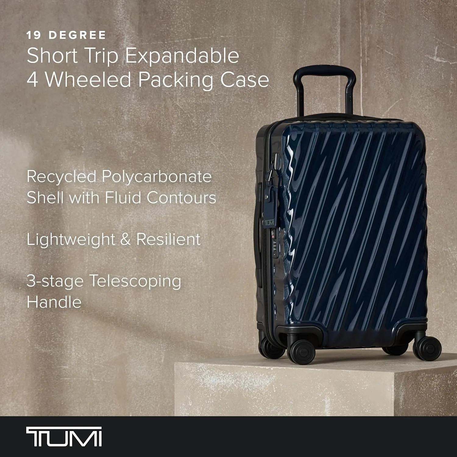 TUMI - 19 Degree Short Trip Expandable 4 Wheeled Packing Case - Hard Shell Suitcase - 26.0" X 17.5" X 10.0" - Navy