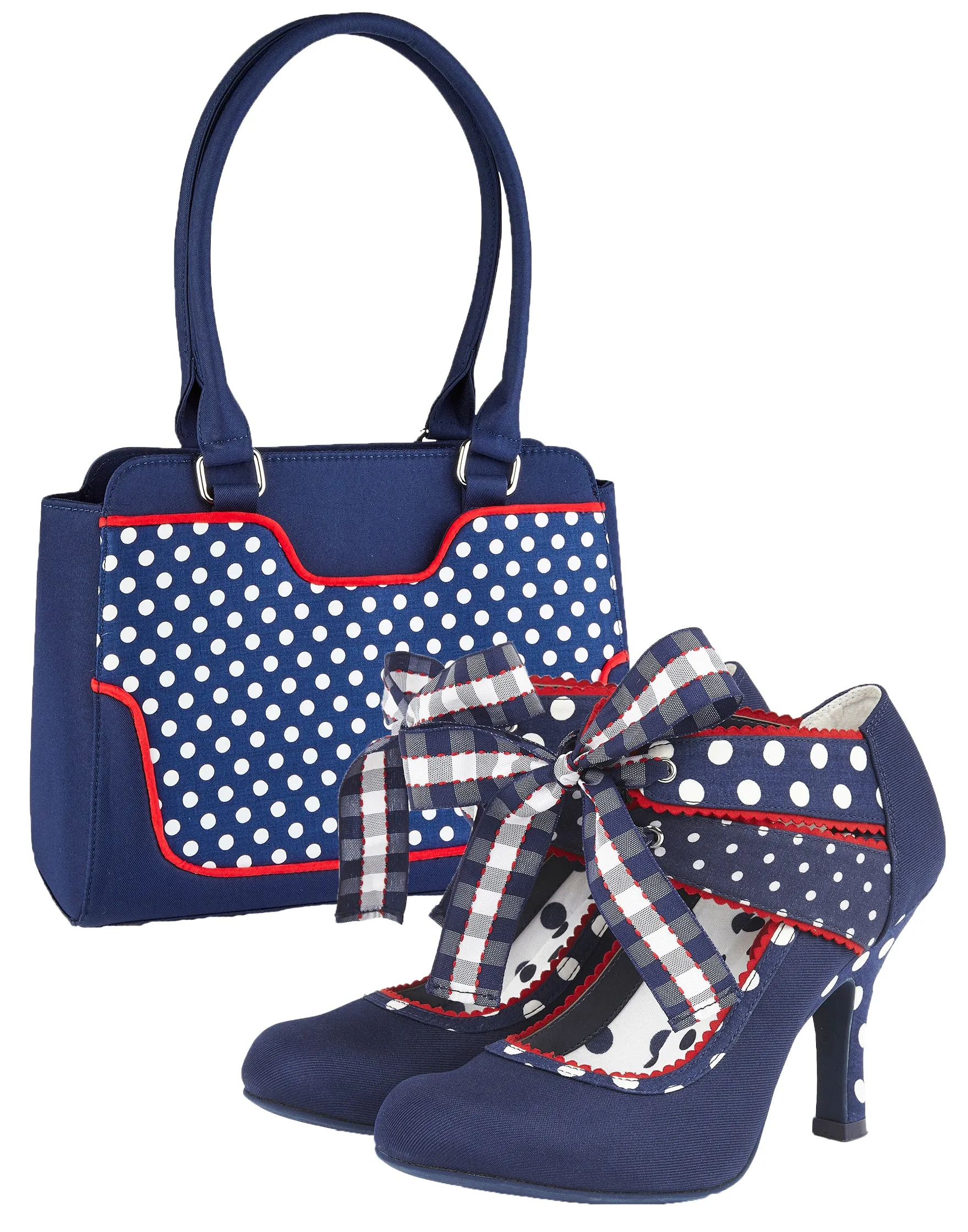 Tunis Navy Spot Large Bag (Matches Aisha Booties) by Ruby Shoo