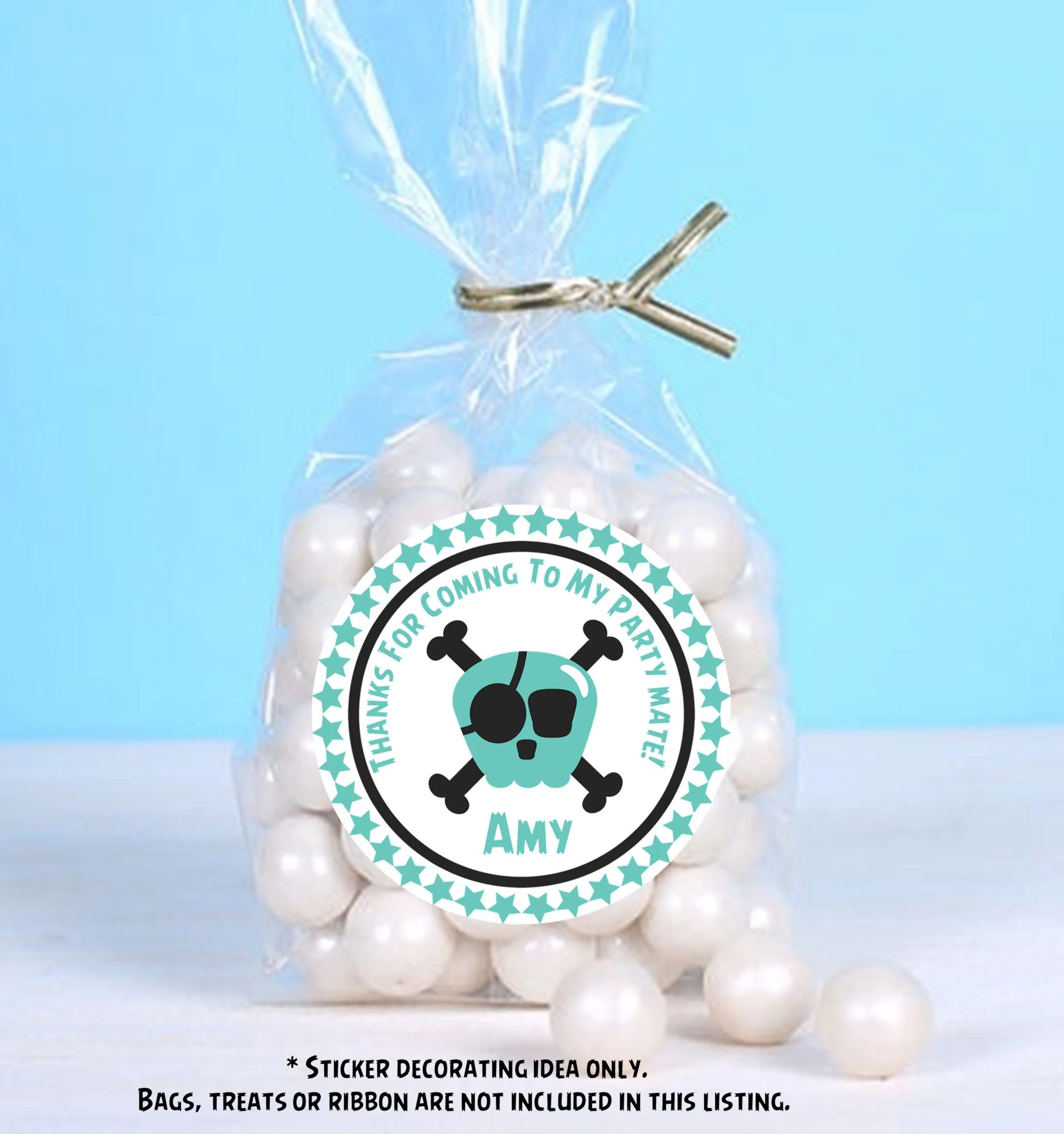 Turquoise Pirate Birthday Stickers