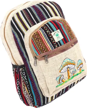 Unique Mushroom Embroidered Tie Dye Himalaya Hemp Large Hippie Backpack Festival Backpack FAIR TRADE Handmade with Love. (WHITE)