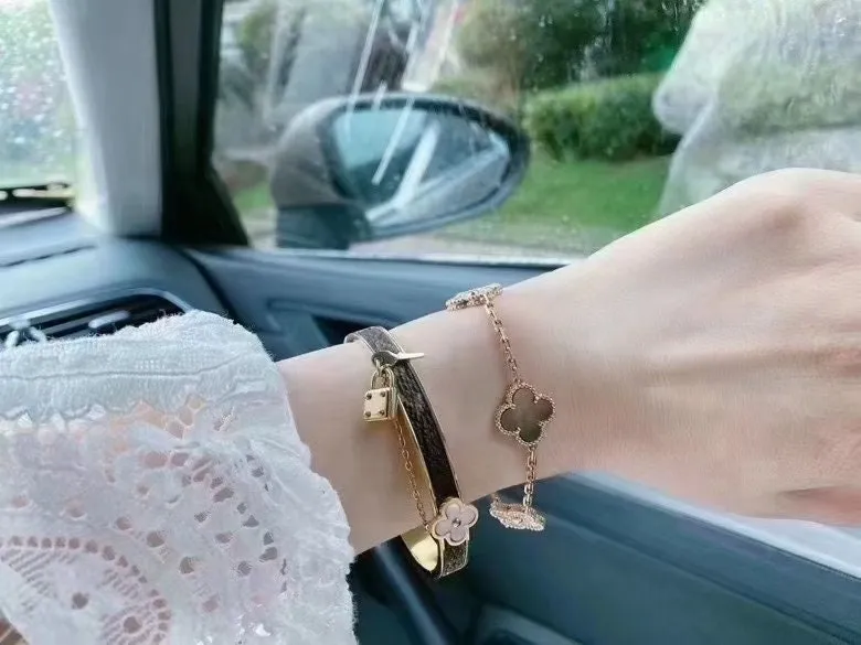 Upcycled Luxury  monogram canvas gold-plated and mother of pearl bracelet