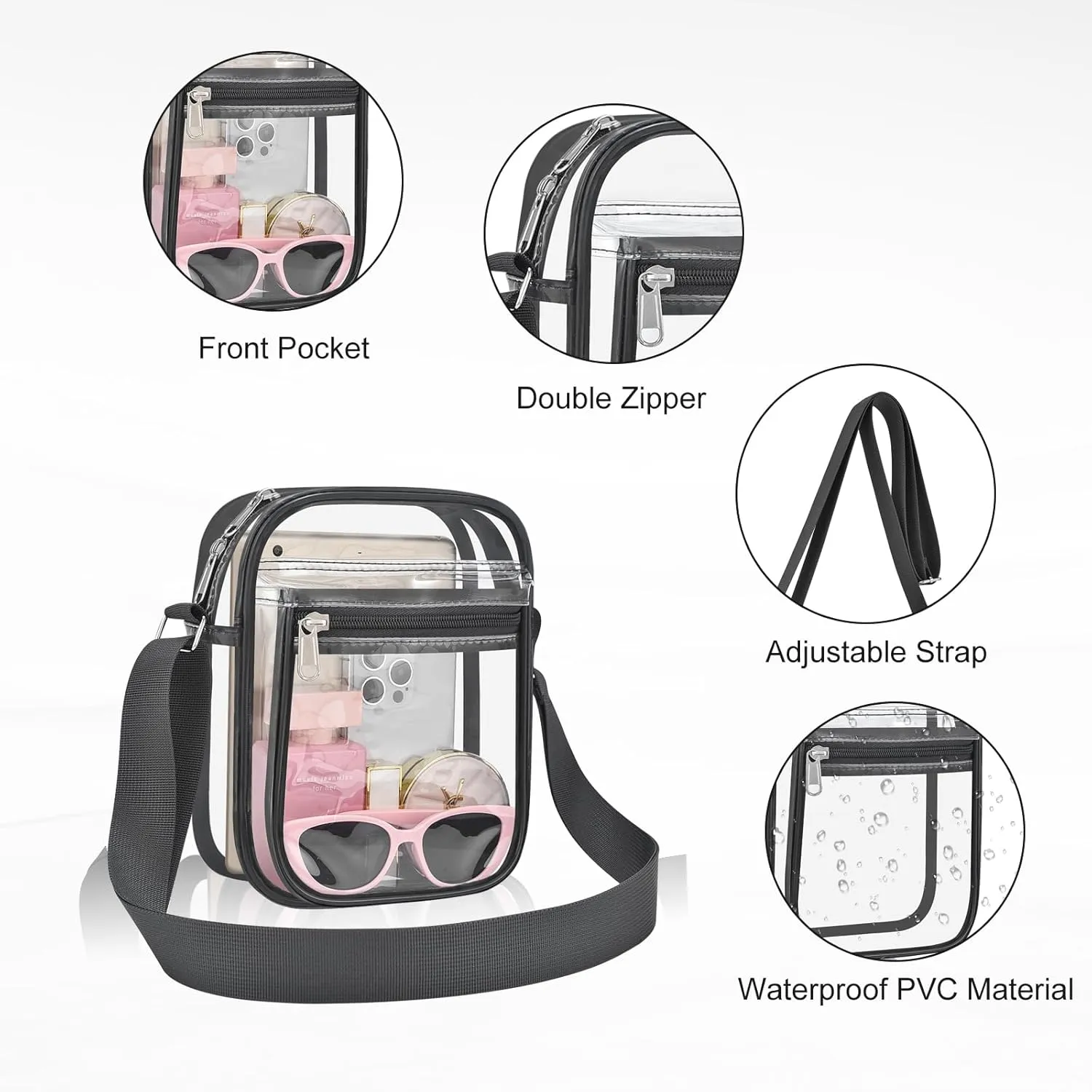 USPECLARE Clear Purse Bag for Stadium Events Clear Messenger Bag for Men and Women