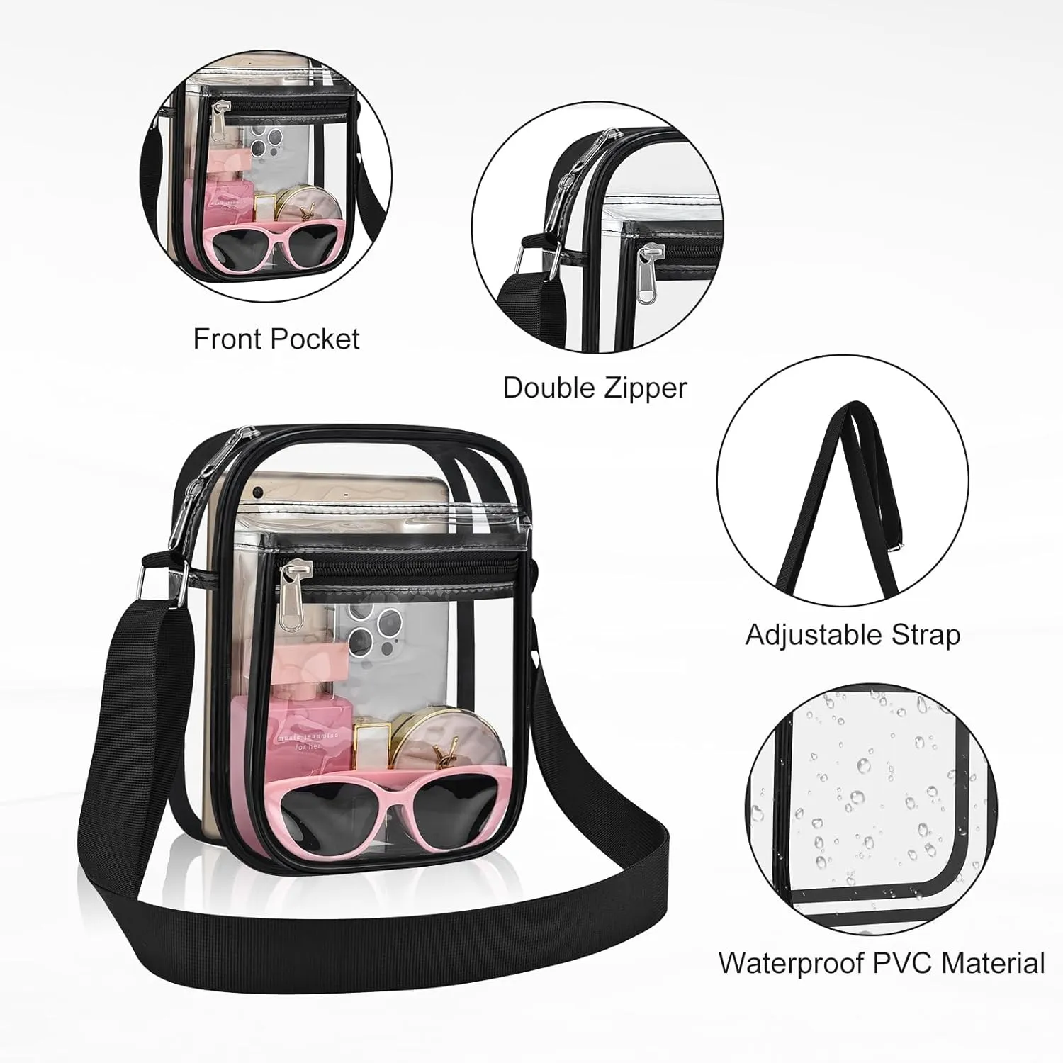 USPECLARE Clear Purse Bag for Stadium Events Clear Messenger Bag for Men and Women