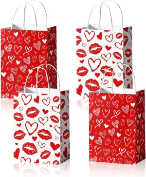 Utolily 24pcs Valentines Day Gift Bags with Handles Red Heart Paper Treat Bags Reusable Goodie Bags for Anniversary Mother's Day Engagement Wedding Bridal Shower Bachelorette Hen Party