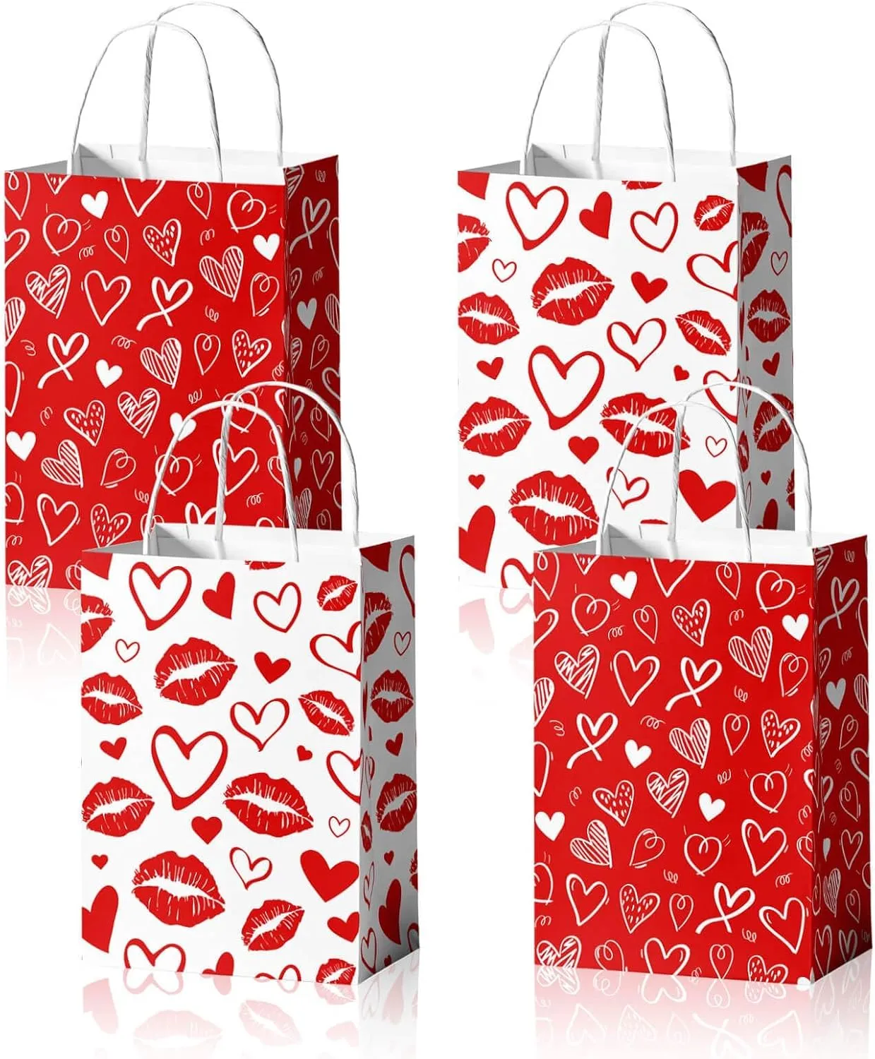 Utolily 24pcs Valentines Day Gift Bags with Handles Red Heart Paper Treat Bags Reusable Goodie Bags for Anniversary Mother's Day Engagement Wedding Bridal Shower Bachelorette Hen Party
