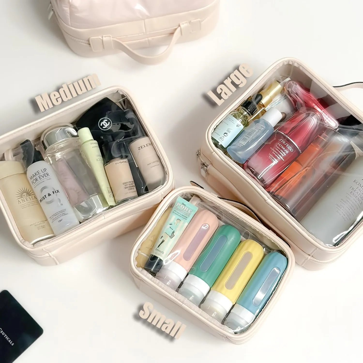Veki Transparent Makeup Bag Travel Cosmetic Bags Case Waterproof Toiletries Bag Large Capacity Open Storage Bags Organizer With Zipper, Portable Make Up Organizer for Women and Girls