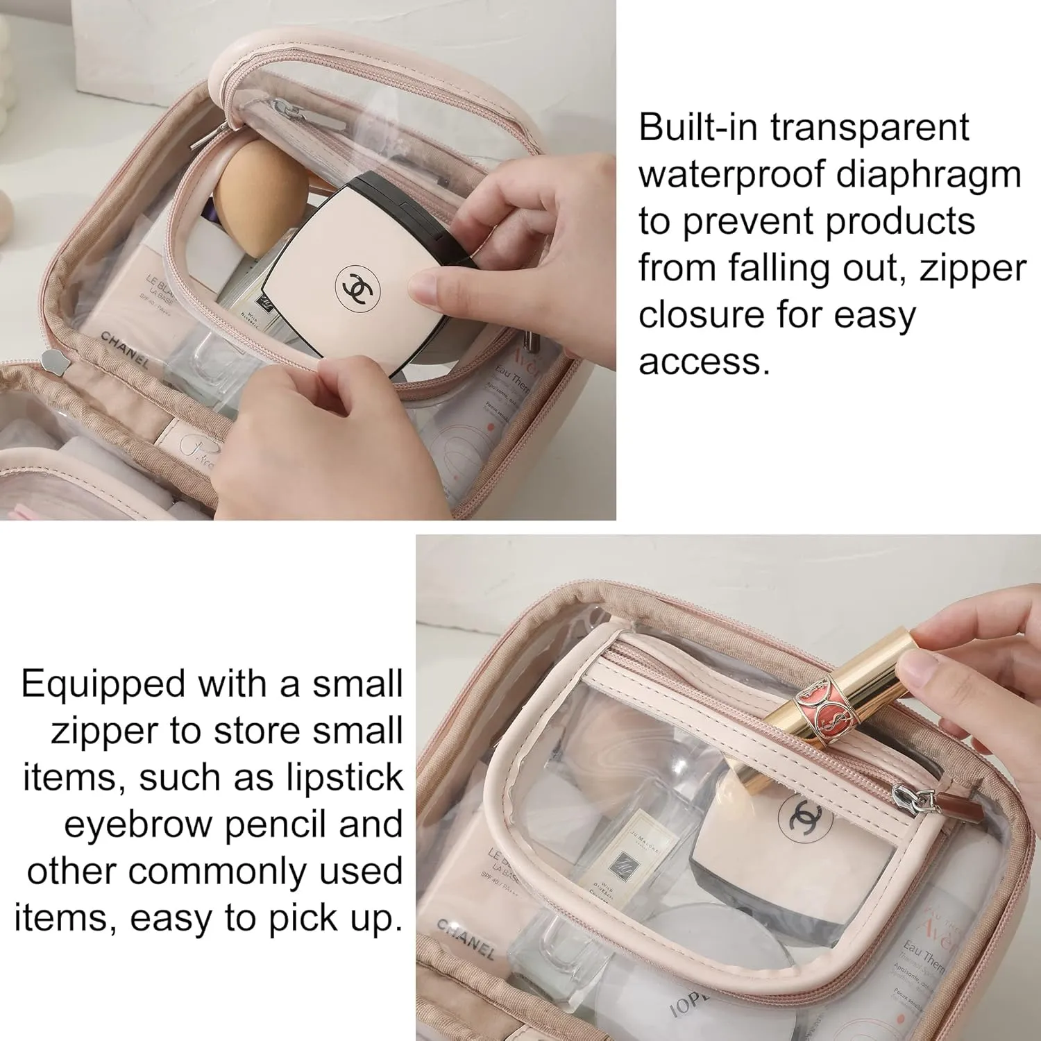 Veki Transparent Makeup Bag Travel Cosmetic Bags Case Waterproof Toiletries Bag Large Capacity Open Storage Bags Organizer With Zipper, Portable Make Up Organizer for Women and Girls