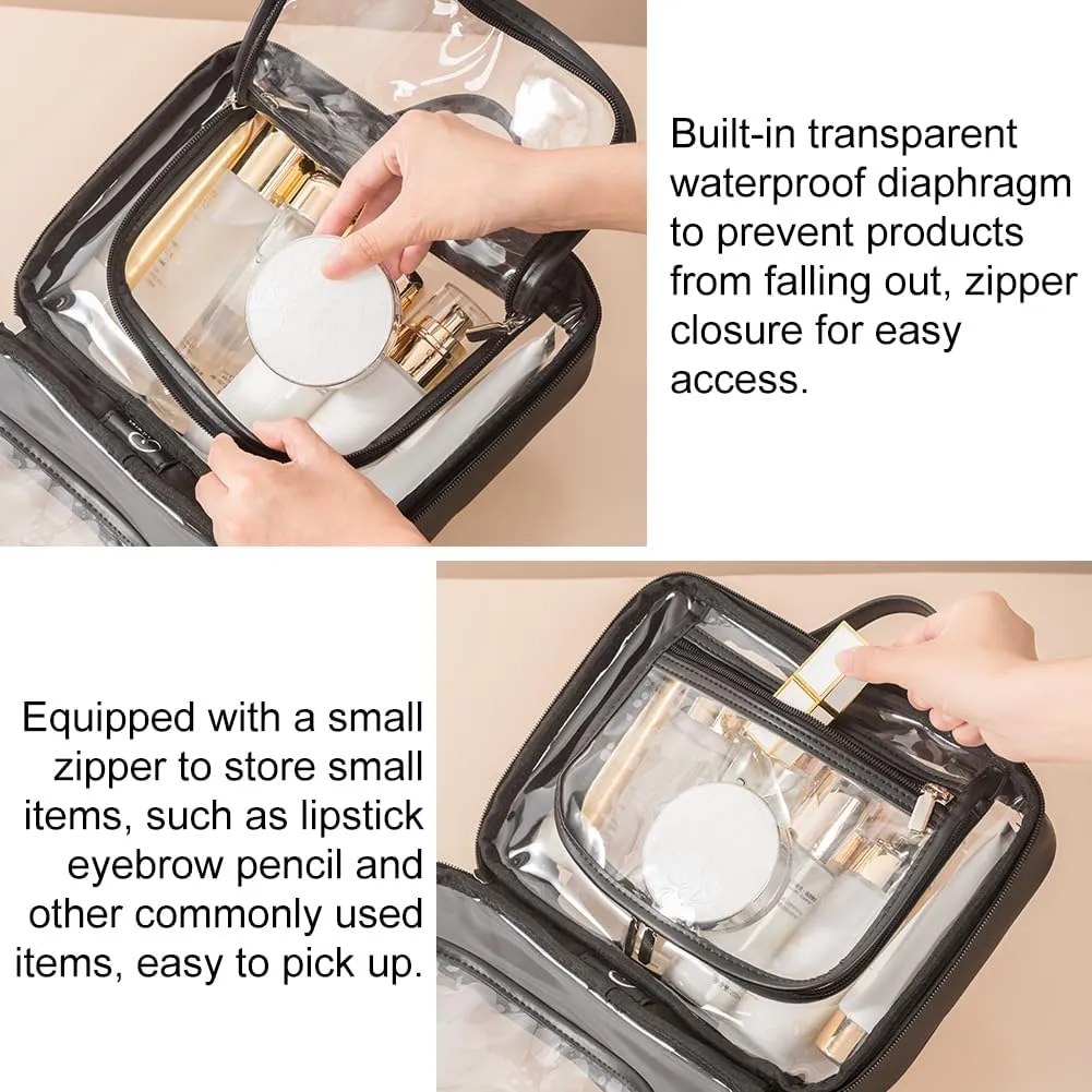 Veki Transparent Makeup Bag Travel Cosmetic Bags Case Waterproof Toiletries Bag Large Capacity Open Storage Bags Organizer With Zipper, Portable Make Up Organizer for Women and Girls