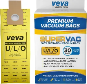 VEVA 30 Pack Premium SuperVac Vacuum Bags Type U/L/O Microlined compatible with Kenmore Sears Upright vacuum cleaners replacement Style U, L, O, 5068, 50688, 50690, 50105 bags