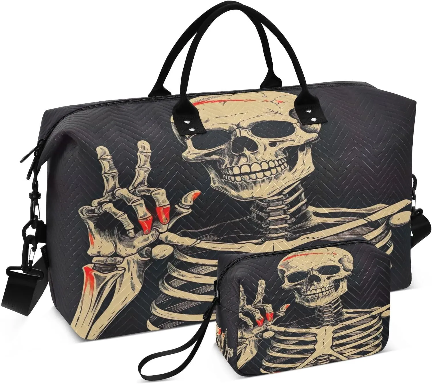 Victory Pose Skull Travel Duffel Bag, Shoulder Weekender Overnight Bags - Large Gym Bag with Wet Pocket