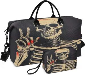 Victory Pose Skull Travel Duffel Bag, Shoulder Weekender Overnight Bags - Large Gym Bag with Wet Pocket