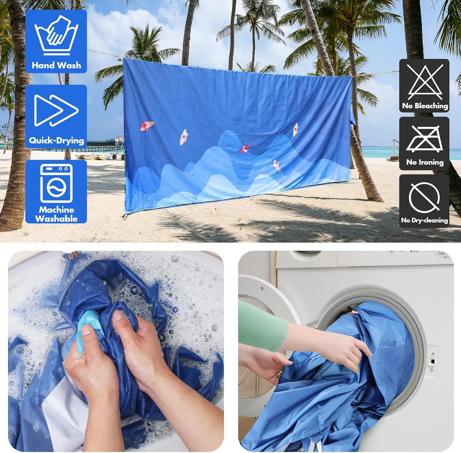VILLEY Beach Blanket Waterproof Sandproof, Extra Large Beach Mat 60"x56" / 128"x108" for 1-8 Adults, Beach Blanket with 4/8 Stakes & 4 Corner Pockets, Outdoor Beach Accessories for Travel, Camping