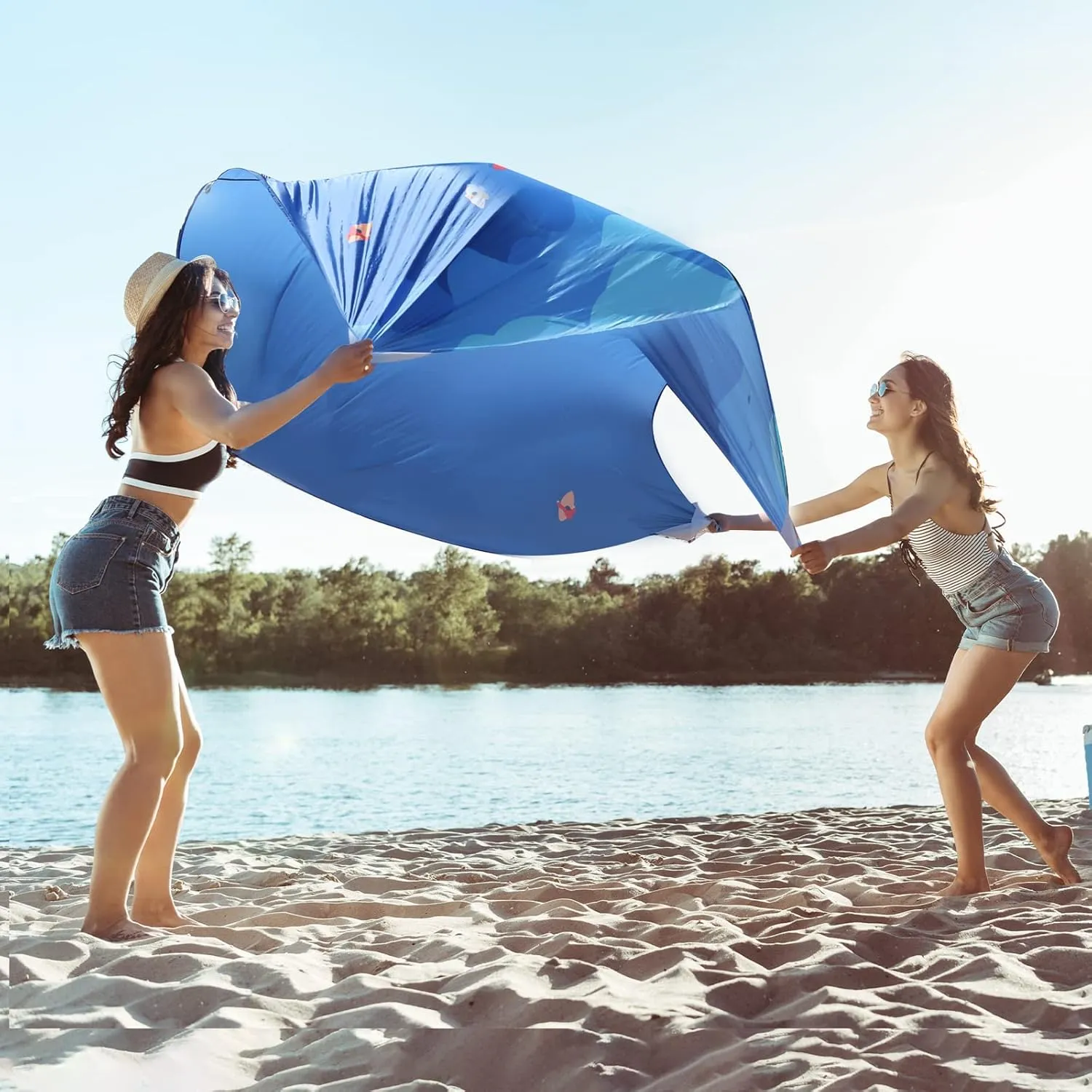 VILLEY Beach Blanket Waterproof Sandproof, Extra Large Beach Mat 60"x56" / 128"x108" for 1-8 Adults, Beach Blanket with 4/8 Stakes & 4 Corner Pockets, Outdoor Beach Accessories for Travel, Camping