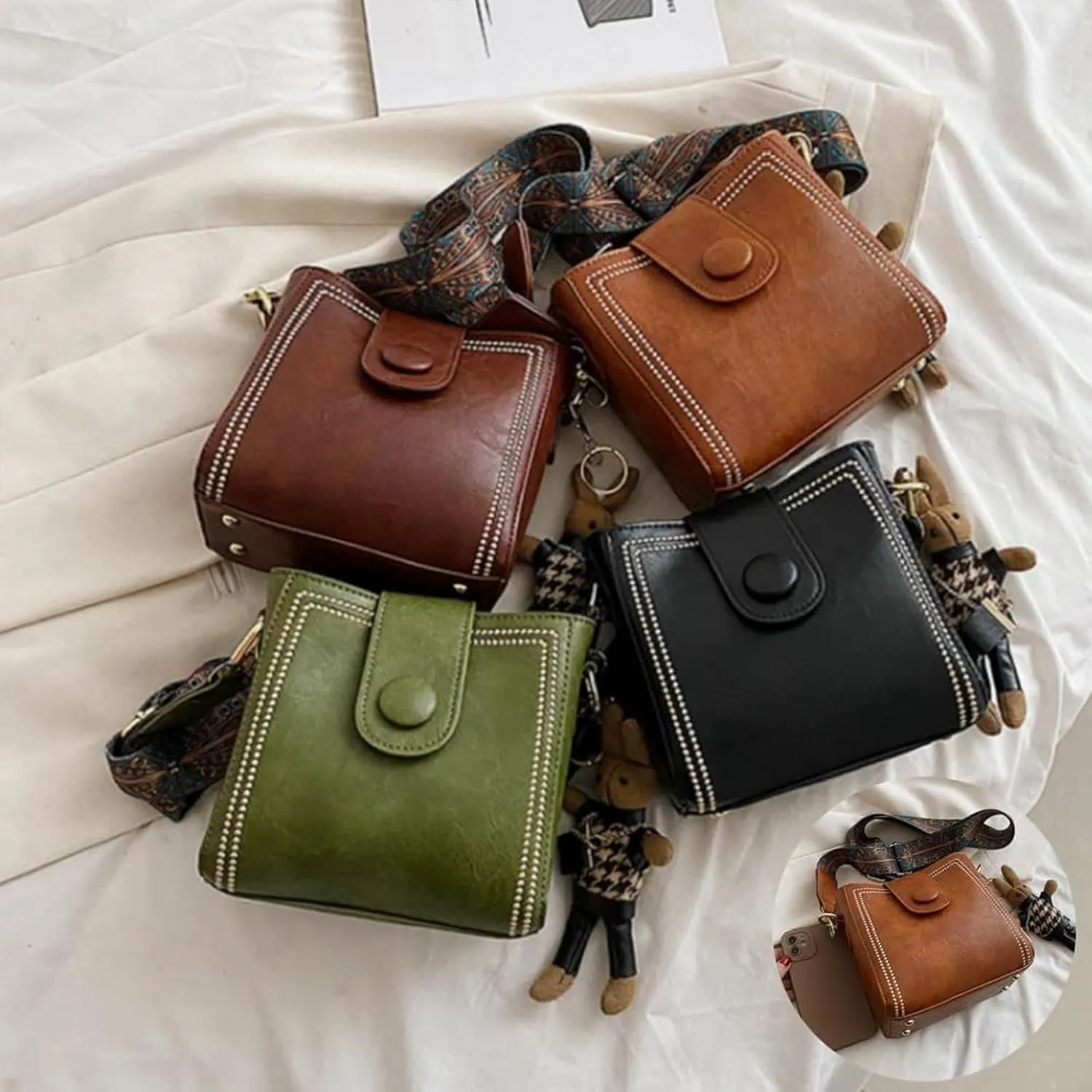 Vintage Retro Small Water Bucket Bag, Vintage Fashion Bag With Adjustable Wider Shoulder Strap (Brown)