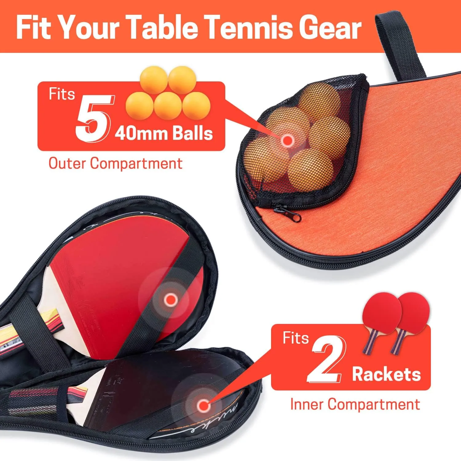 VISEMAN Table Tennis Racket Cover, Ping Pong Paddle Case, Portable Waterproof Table Tennis Bat Bag to Hold 2 Paddles 5 Balls