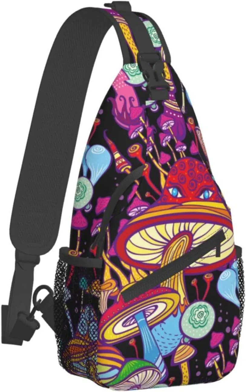 VOOHDDY Doodle Hippie Mushroom Sling Bag For Women Men Travel Hiking Backpack Crossbody Shoulder Chest Bags Casual Daypack Sport