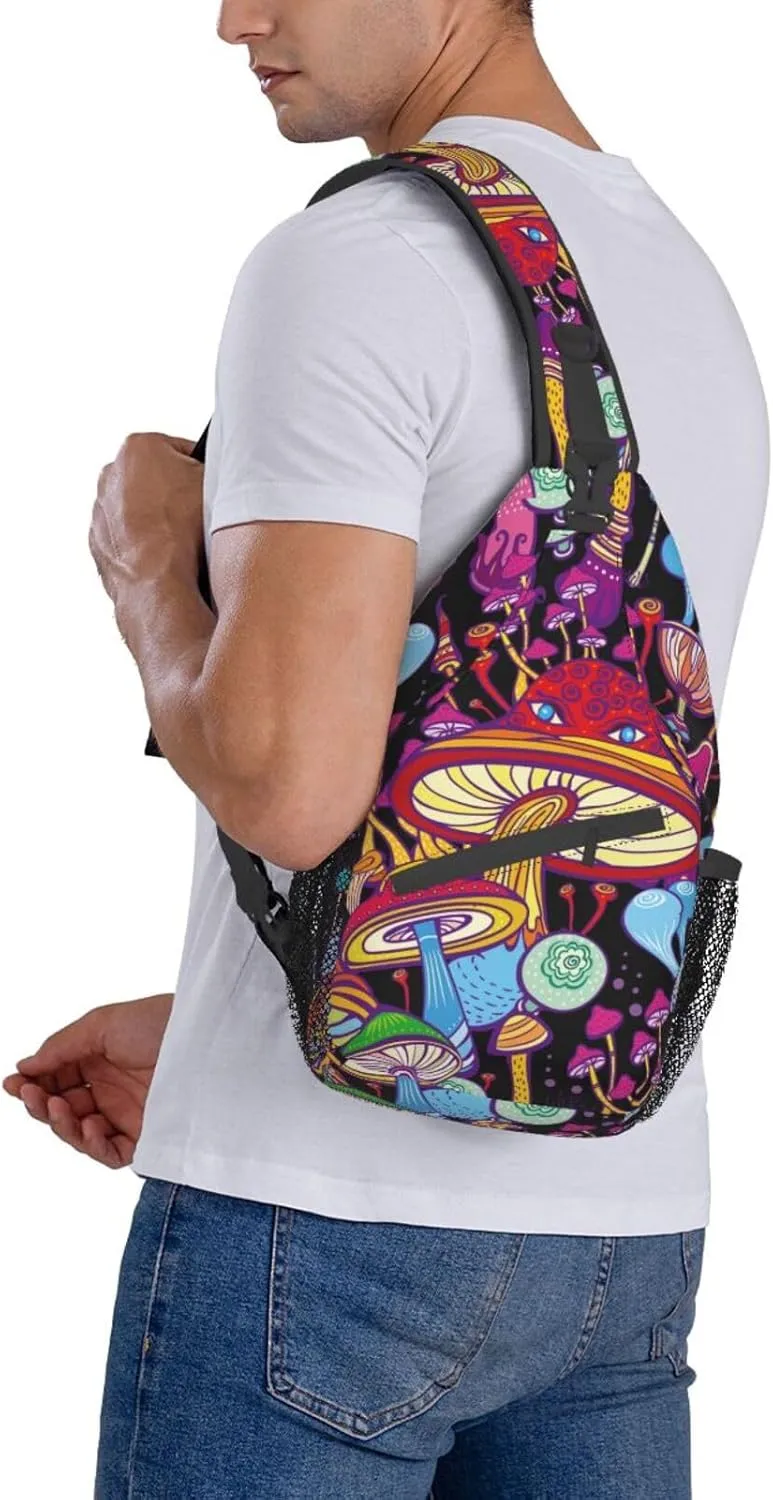 VOOHDDY Doodle Hippie Mushroom Sling Bag For Women Men Travel Hiking Backpack Crossbody Shoulder Chest Bags Casual Daypack Sport
