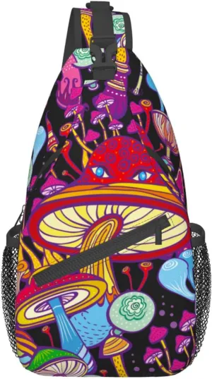 VOOHDDY Doodle Hippie Mushroom Sling Bag For Women Men Travel Hiking Backpack Crossbody Shoulder Chest Bags Casual Daypack Sport