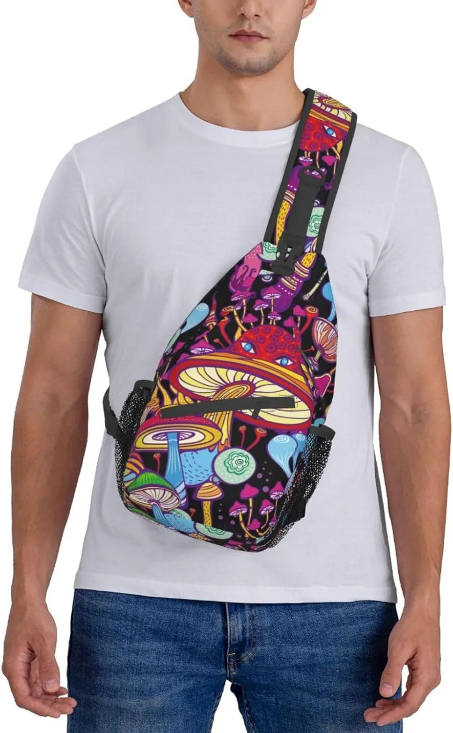 VOOHDDY Doodle Hippie Mushroom Sling Bag For Women Men Travel Hiking Backpack Crossbody Shoulder Chest Bags Casual Daypack Sport