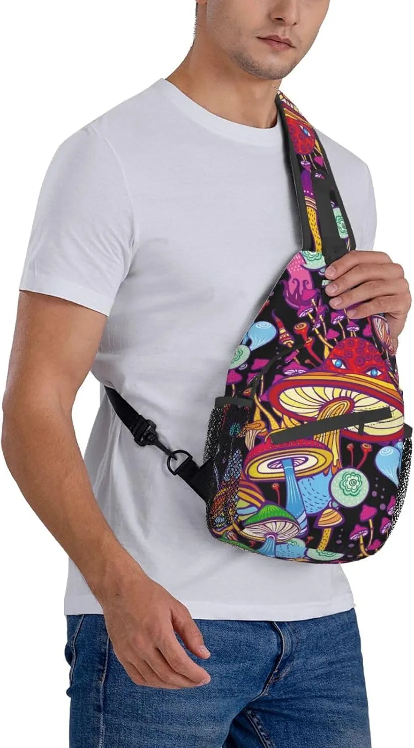 VOOHDDY Doodle Hippie Mushroom Sling Bag For Women Men Travel Hiking Backpack Crossbody Shoulder Chest Bags Casual Daypack Sport