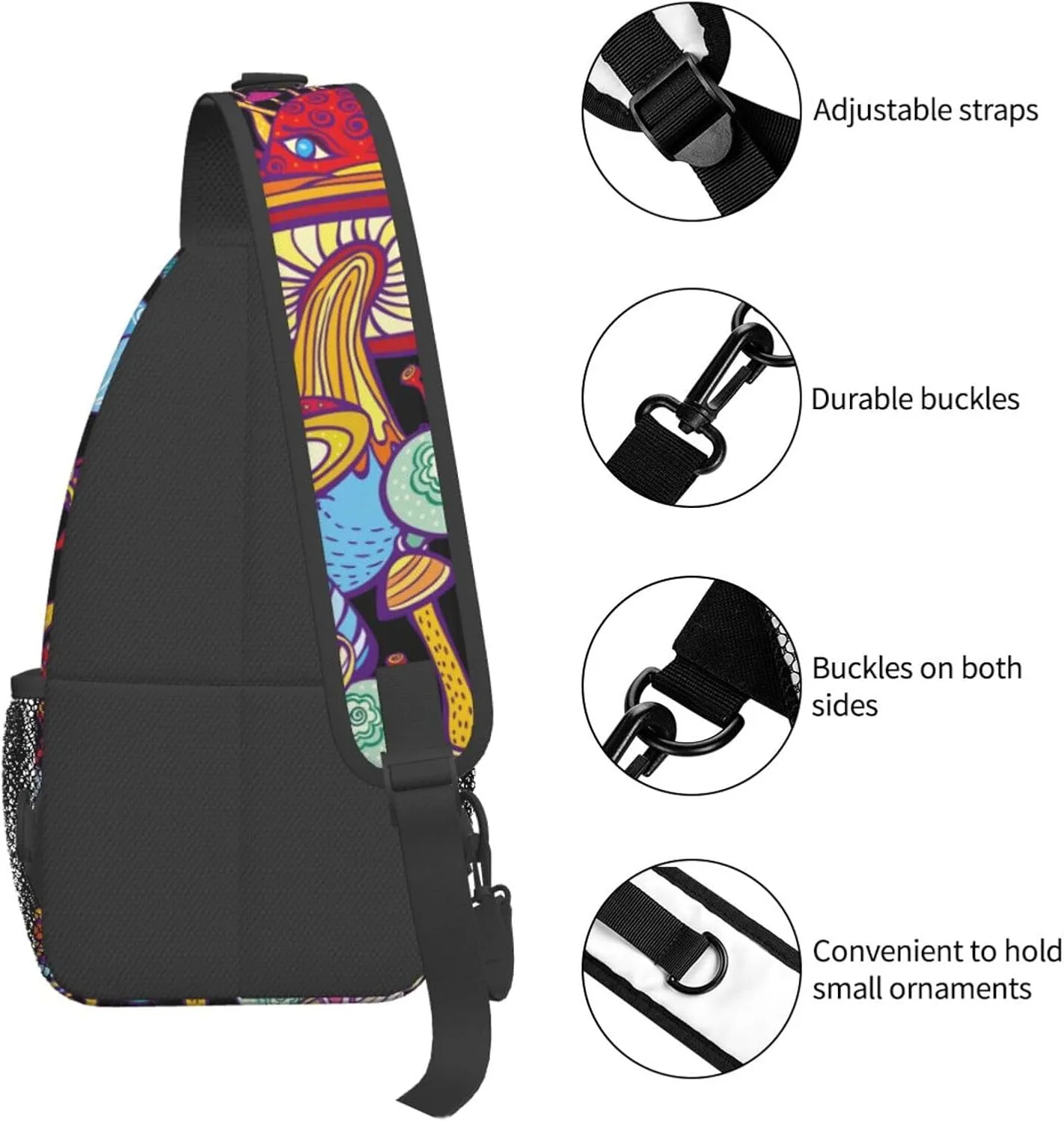 VOOHDDY Doodle Hippie Mushroom Sling Bag For Women Men Travel Hiking Backpack Crossbody Shoulder Chest Bags Casual Daypack Sport