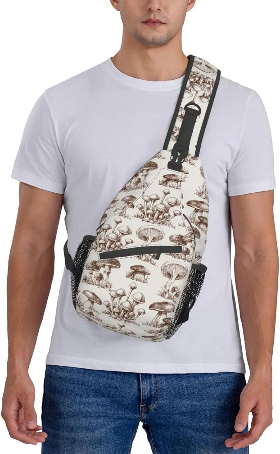 VOOHDDY Vintage Mushroom Sling Bag For Women Men Travel Hiking Backpack Crossbody Shoulder Chest Bags Casual Daypack Sport