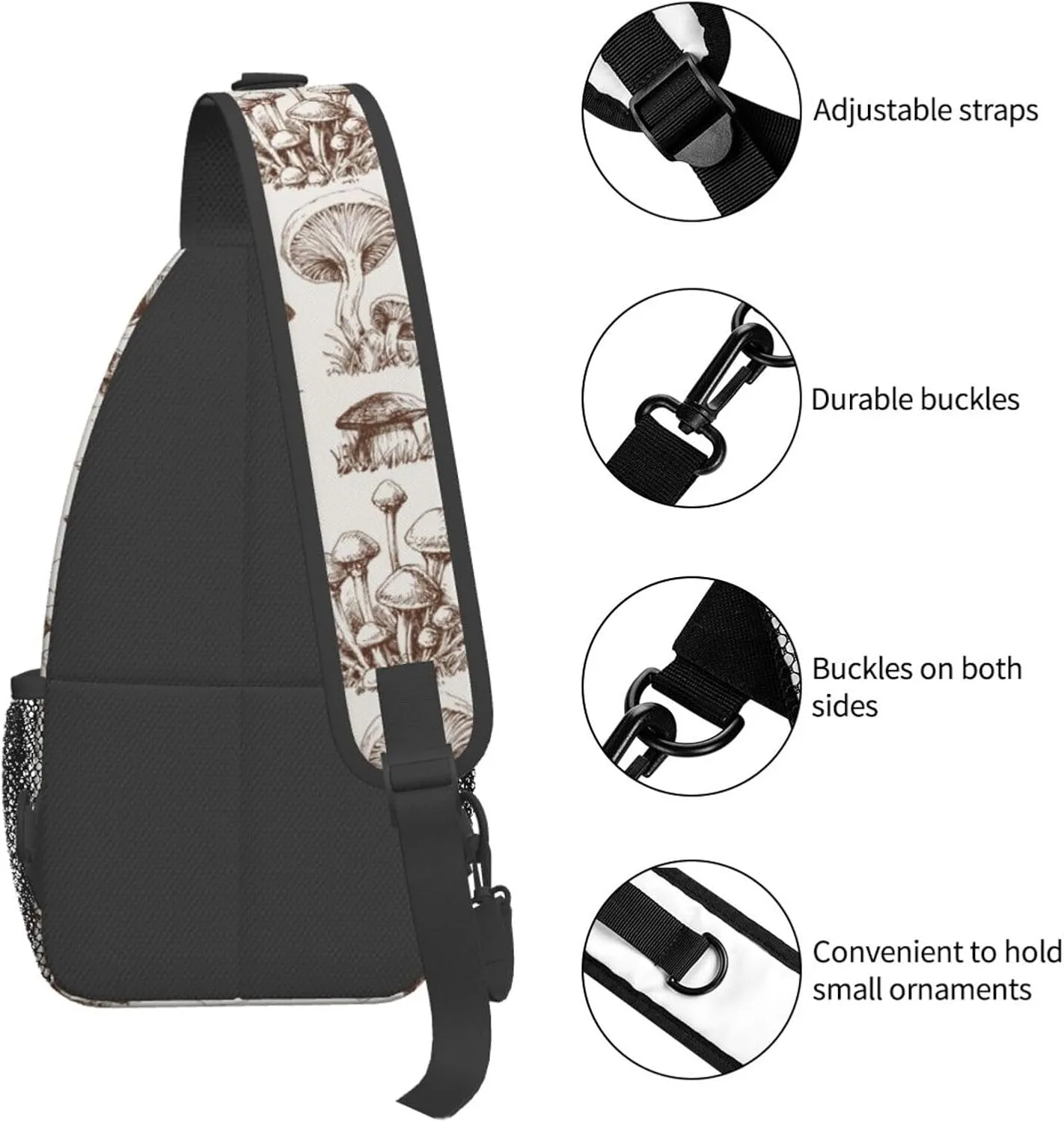 VOOHDDY Vintage Mushroom Sling Bag For Women Men Travel Hiking Backpack Crossbody Shoulder Chest Bags Casual Daypack Sport