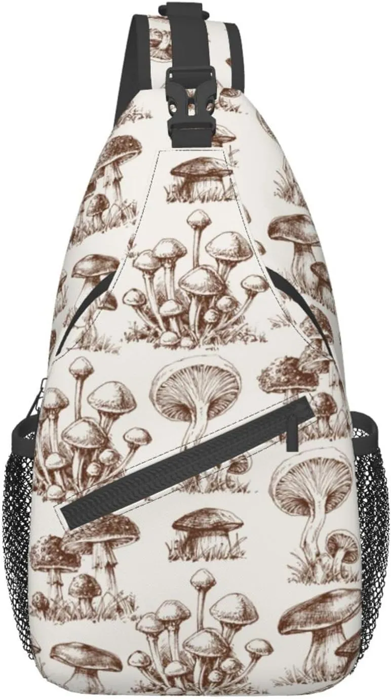 VOOHDDY Vintage Mushroom Sling Bag For Women Men Travel Hiking Backpack Crossbody Shoulder Chest Bags Casual Daypack Sport