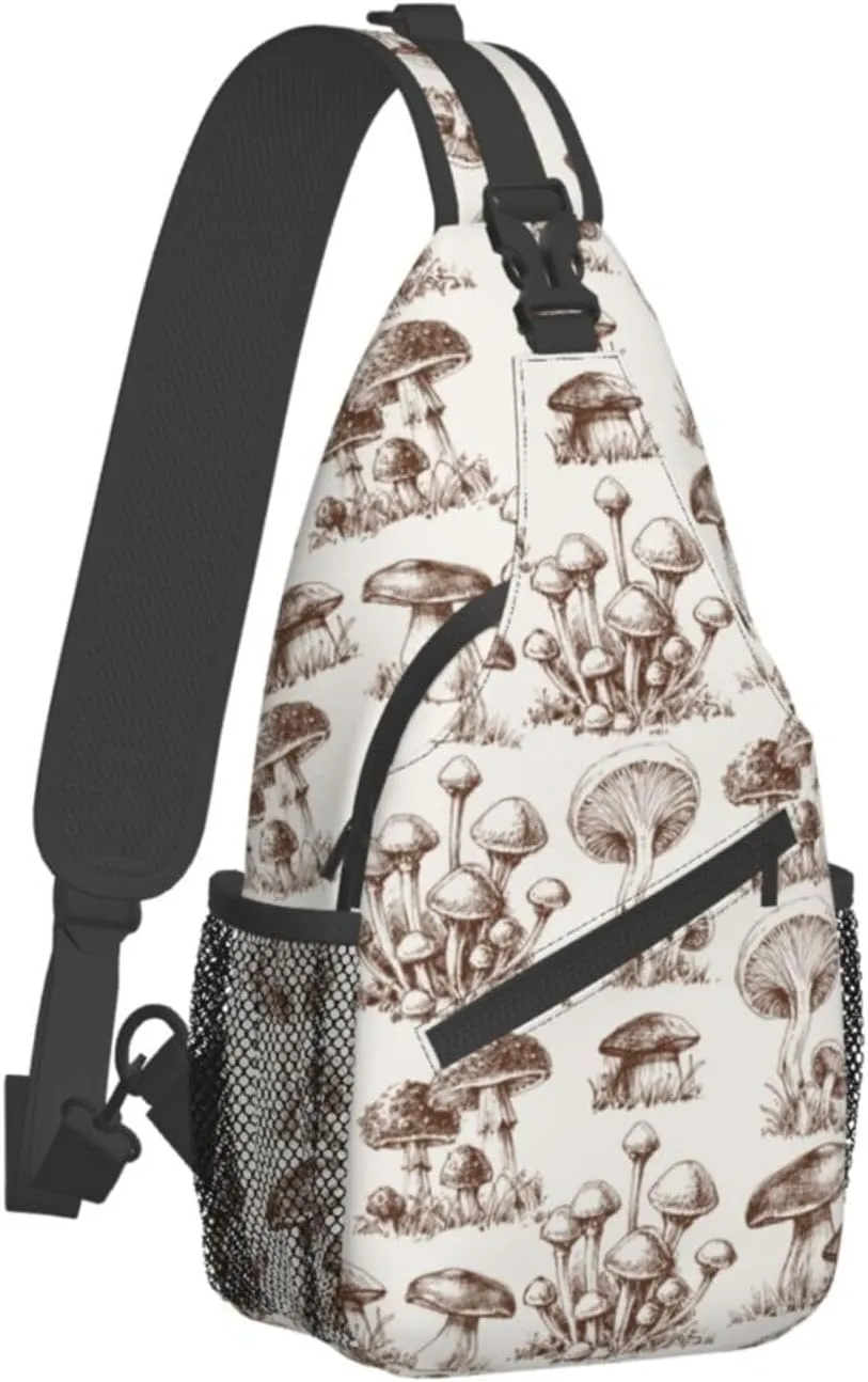 VOOHDDY Vintage Mushroom Sling Bag For Women Men Travel Hiking Backpack Crossbody Shoulder Chest Bags Casual Daypack Sport