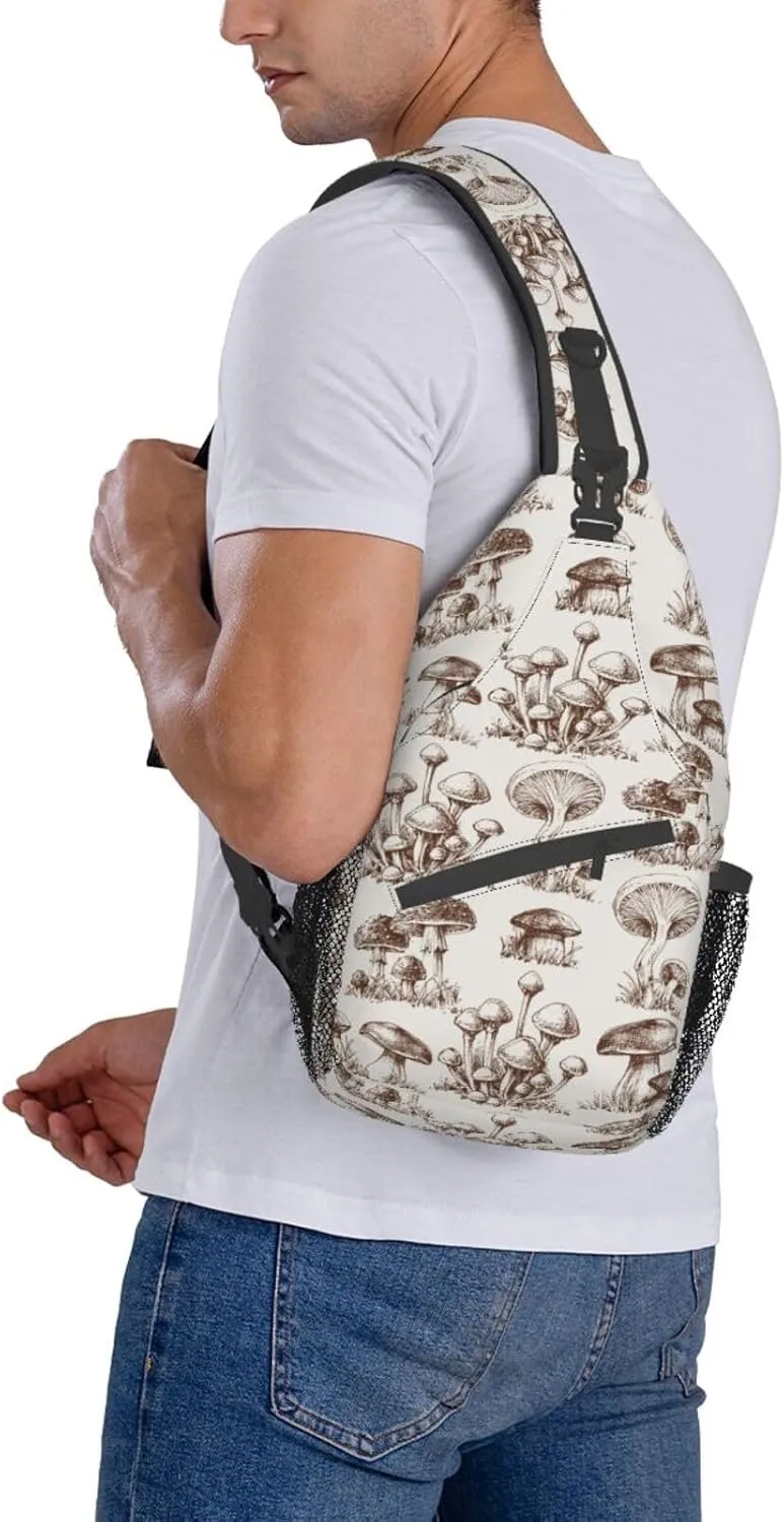VOOHDDY Vintage Mushroom Sling Bag For Women Men Travel Hiking Backpack Crossbody Shoulder Chest Bags Casual Daypack Sport