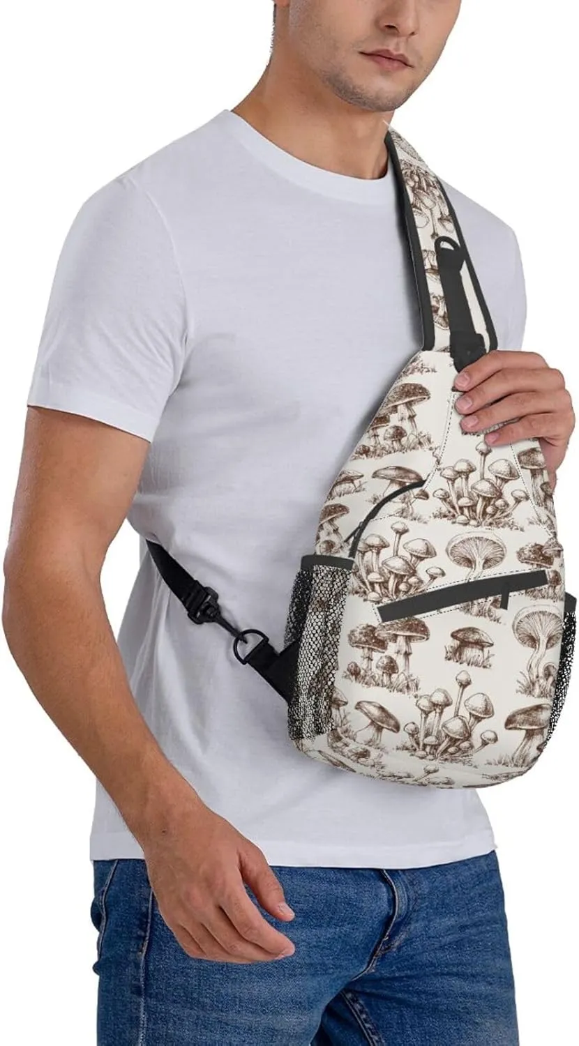 VOOHDDY Vintage Mushroom Sling Bag For Women Men Travel Hiking Backpack Crossbody Shoulder Chest Bags Casual Daypack Sport