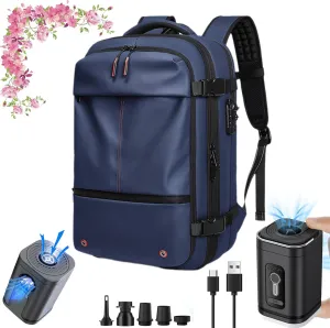 Voyagevac Backpack, Vacpack Backpack with Vacuum, 60L Expandable, Vacuum Compression Waterproof Travel Adventure Commuting (Blue with Vacuum Tool)