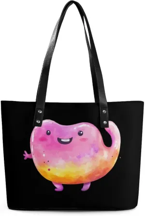 Watercolor Stomach Novelty Fashion Women's Handbags Printed Tote Bag Shoulder Purse Top Handle With Pocket 11 X 11.5 X 5.5 Inch