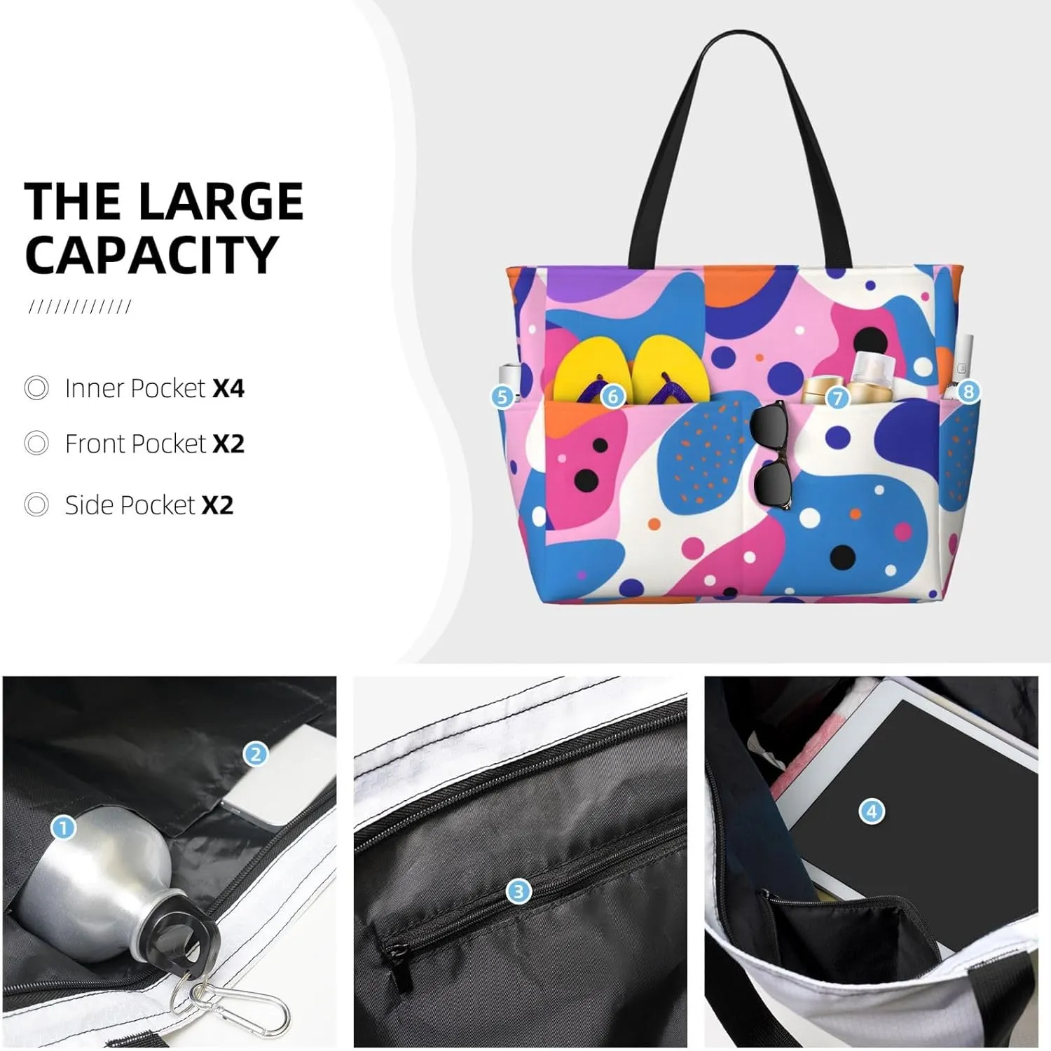 Waterproof Beach Bag for Women Sandproof Beach Tote Bags Large Capacity Swim Pool Bag Foldable Travel Duffel Bags