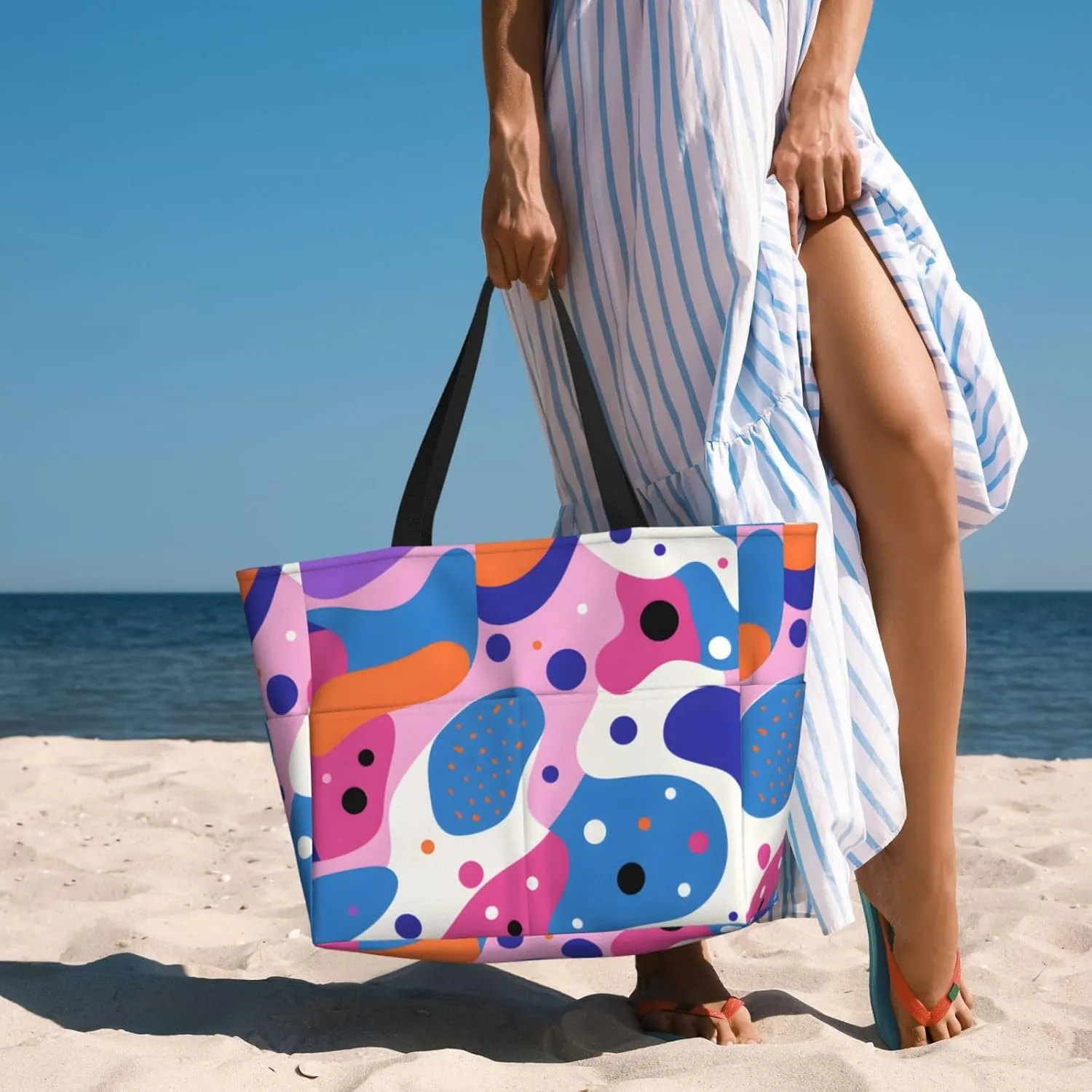 Waterproof Beach Bag for Women Sandproof Beach Tote Bags Large Capacity Swim Pool Bag Foldable Travel Duffel Bags