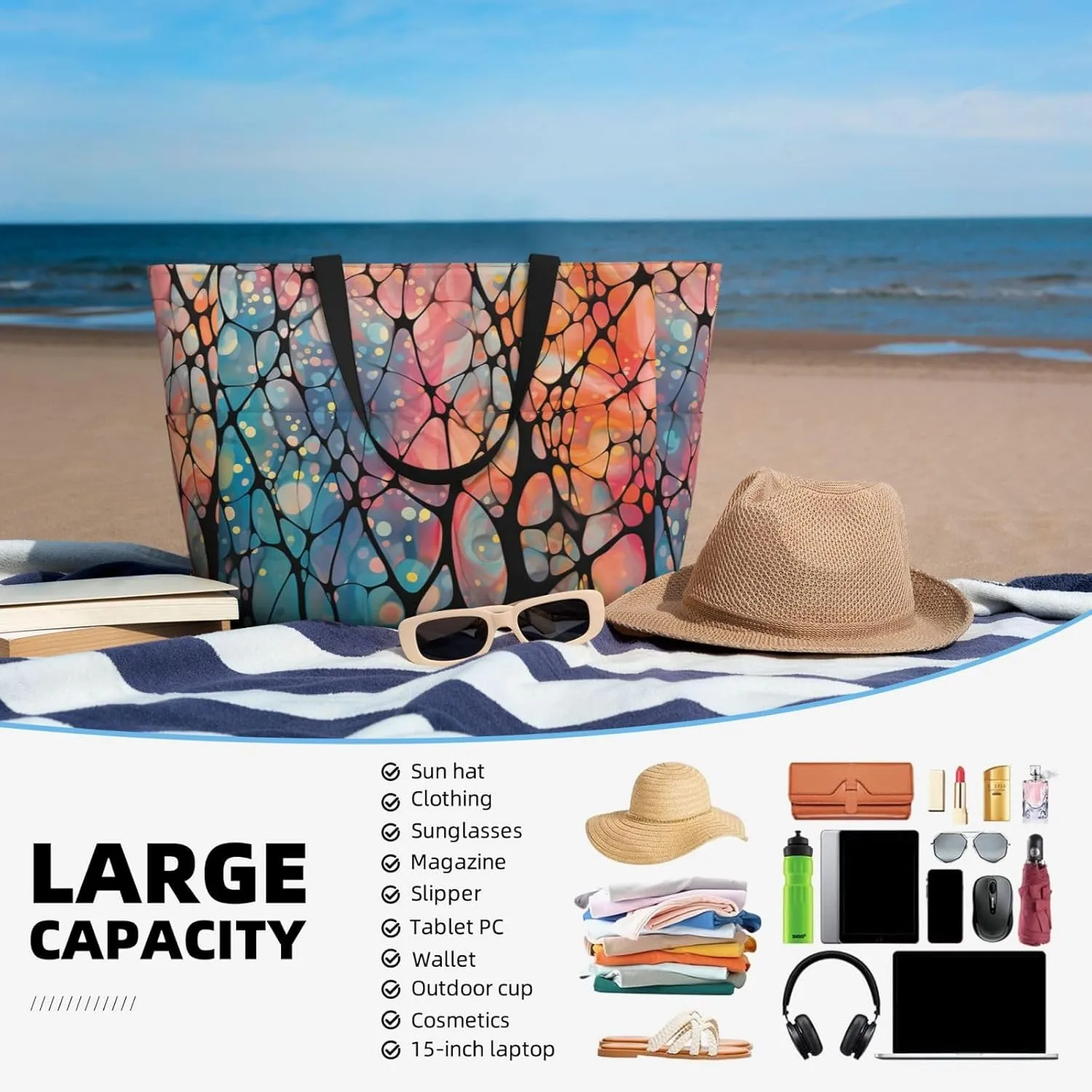 Waterproof Beach Bag for Women Sandproof Beach Tote Bags Large Capacity Swim Pool Bag Foldable Travel Duffel Bags