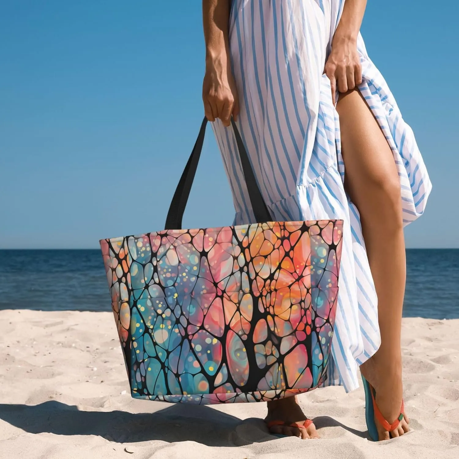 Waterproof Beach Bag for Women Sandproof Beach Tote Bags Large Capacity Swim Pool Bag Foldable Travel Duffel Bags