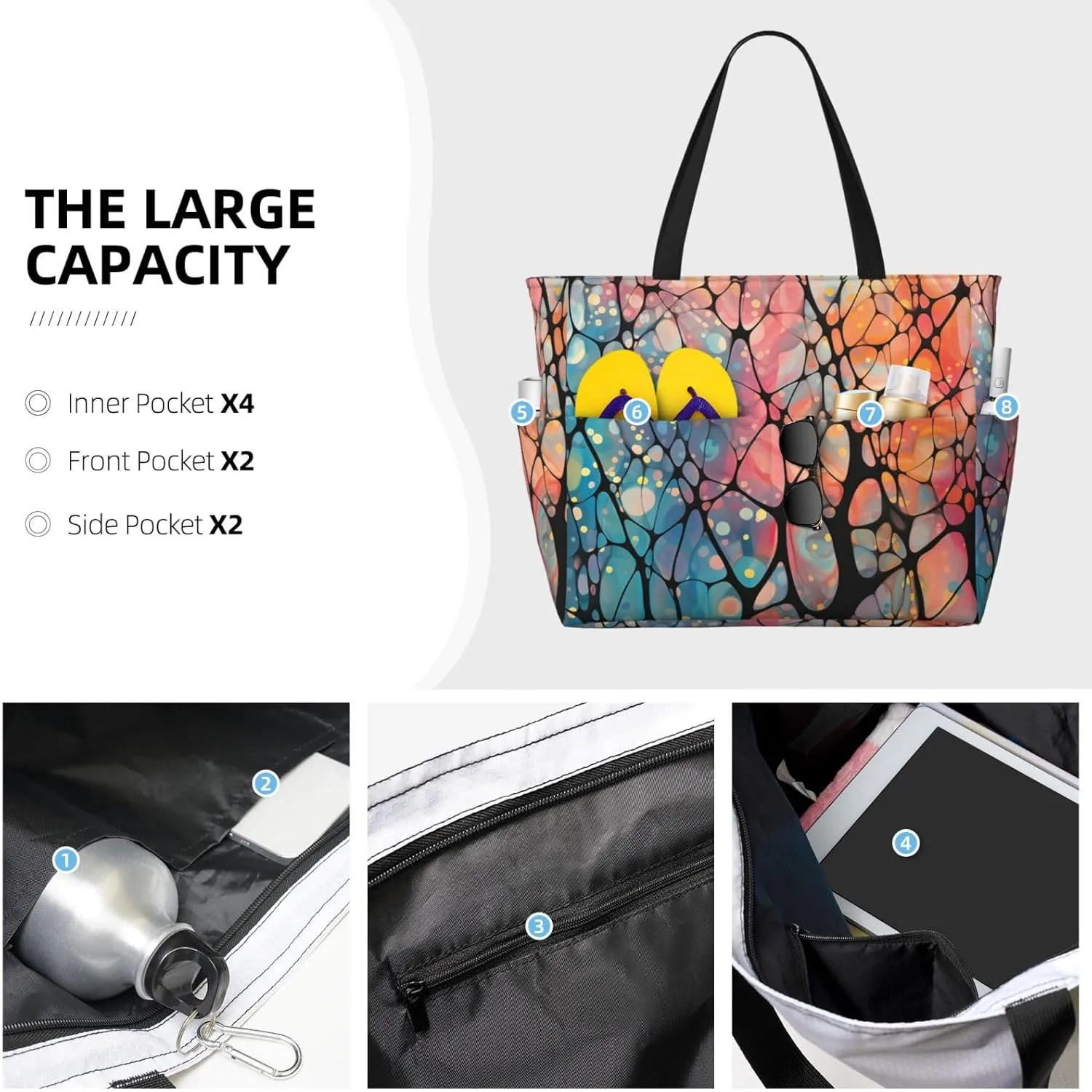 Waterproof Beach Bag for Women Sandproof Beach Tote Bags Large Capacity Swim Pool Bag Foldable Travel Duffel Bags